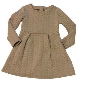 Old Navy Size 4T Light Tan (ish) Quilted Puffy Heart Patterned Long Sleeve Dress
